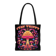 Load image into Gallery viewer, Stay Trippy Psychedelic Mushroom Tote Bag Scary Aliens
