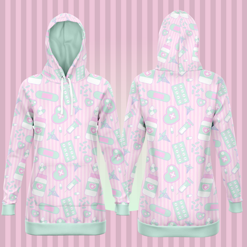 Take Your Pills Hoodie Dress- Pink Scary Aliens