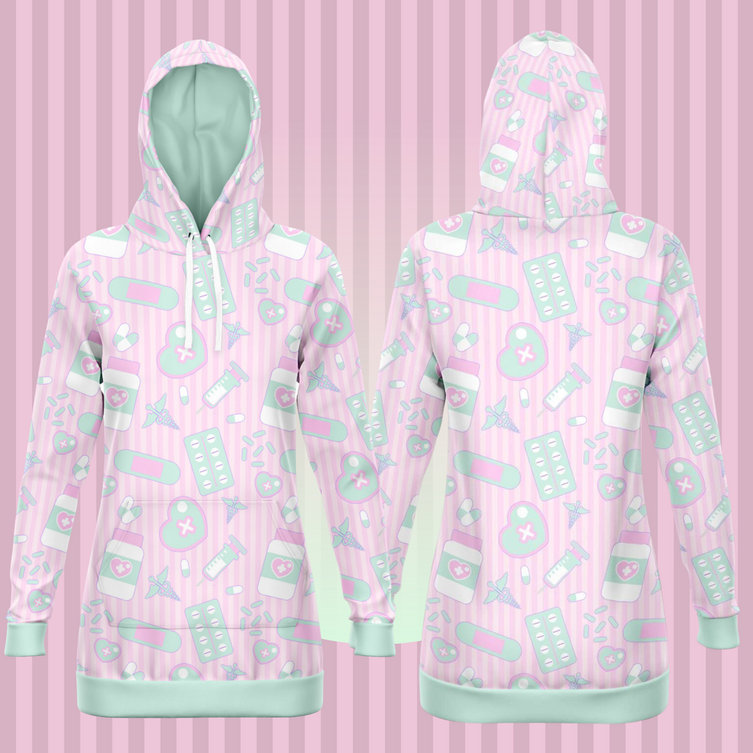 Take Your Pills Hoodie Dress- Pink Scary Aliens