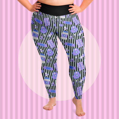 Take Your Pills Plus Size Leggings- Black Scary Aliens