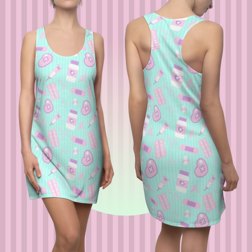 Take Your Pills Racerback Tank Dress- Mint Scary Aliens