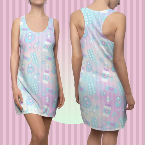 Take Your Pills Racerback Tank Dress- Pastel Rainbow Scary Aliens