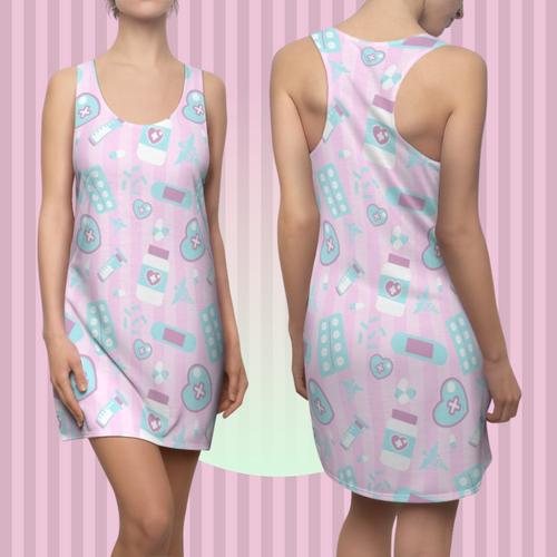 Take Your Pills Racerback Tank Dress- Pink Scary Aliens