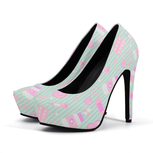 Take Your Pills Yami Kawaii High Heels- Mint Scary Aliens