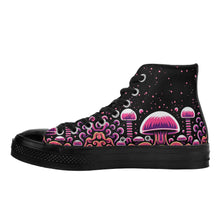 Load image into Gallery viewer, Trippy Mushroom Mens High Top Canvas Shoes- Magenta Scary Aliens
