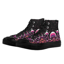 Load image into Gallery viewer, Trippy Mushroom Mens High Top Canvas Shoes- Magenta Scary Aliens
