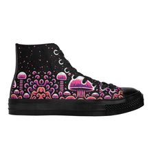 Load image into Gallery viewer, Trippy Mushroom Mens High Top Canvas Shoes- Magenta Scary Aliens
