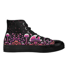 Load image into Gallery viewer, Trippy Mushroom Mens High Top Canvas Shoes- Magenta Scary Aliens
