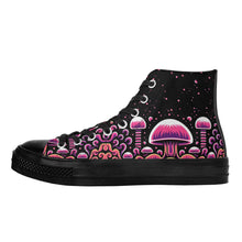 Load image into Gallery viewer, Trippy Mushroom Mens High Top Canvas Shoes- Magenta Scary Aliens
