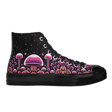 Load image into Gallery viewer, Trippy Mushroom Womens High Top Canvas Shoes- Magenta Scary Aliens
