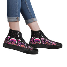 Load image into Gallery viewer, Trippy Mushroom Womens High Top Canvas Shoes- Magenta Scary Aliens
