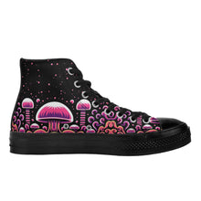 Load image into Gallery viewer, Trippy Mushroom Womens High Top Canvas Shoes- Magenta Scary Aliens
