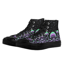 Load image into Gallery viewer, Trippy Mushroom Womens High Top Canvas Shoes- Purple Scary Aliens
