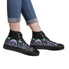 Load image into Gallery viewer, Trippy Mushroom Womens High Top Canvas Shoes- Purple Scary Aliens
