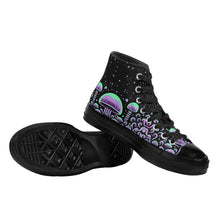 Load image into Gallery viewer, Trippy Mushroom Womens High Top Canvas Shoes- Purple Scary Aliens
