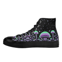 Load image into Gallery viewer, Trippy Mushroom Womens High Top Canvas Shoes- Purple Scary Aliens
