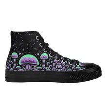 Load image into Gallery viewer, Trippy Mushroom Womens High Top Canvas Shoes- Purple Scary Aliens
