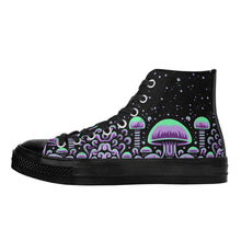 Load image into Gallery viewer, Trippy Mushroom Womens High Top Canvas Shoes- Purple Scary Aliens
