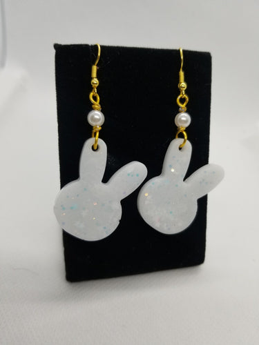 White Gold Bunny Rabbit Earrings Scary Aliens