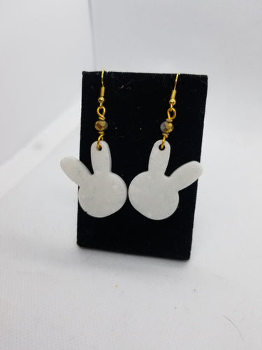 White Gold Bunny Rabbit Earrings Scary Aliens