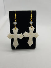 Load image into Gallery viewer, White Gold Glitter Cross Earrings - Medium Scary Aliens
