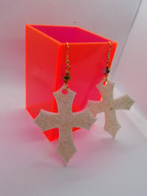 Load image into Gallery viewer, White Gold Glitter Cross Earrings - Medium Scary Aliens
