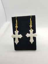 Load image into Gallery viewer, White Gold Glitter Cross Earrings - Medium Scary Aliens
