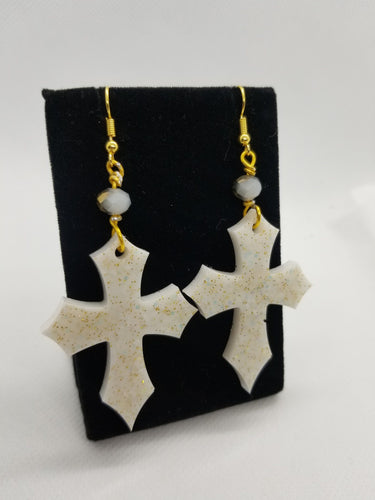 White Gold Glitter Cross Earrings - Medium Scary Aliens