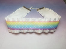 Load image into Gallery viewer, White Rainbow Ribbon Choker (Available With or Without Center Bow) Scary Aliens
