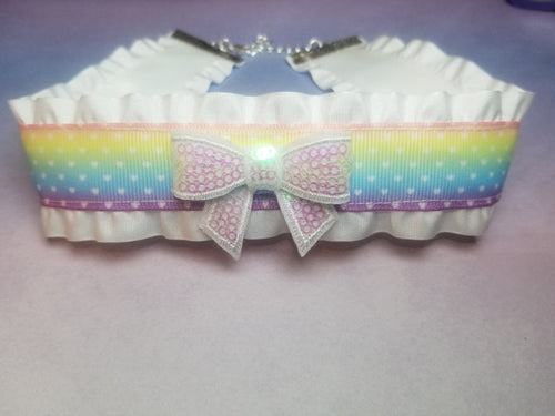 White Rainbow Ribbon Choker (Available With or Without Center Bow) Scary Aliens