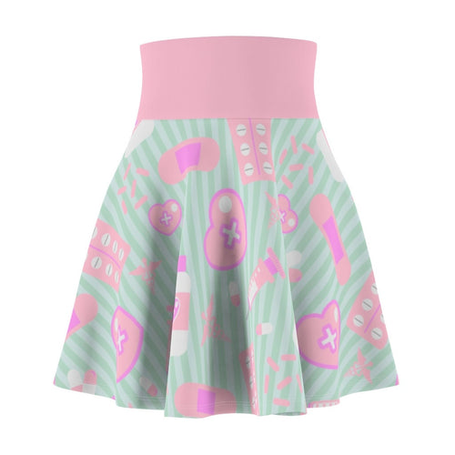 Yami Kawaii Pills Pink Skater Skirt delete Scary Aliens