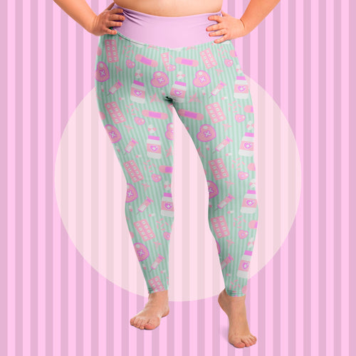 Yami Kawaii Plus Size Leggings - Mint Scary Aliens