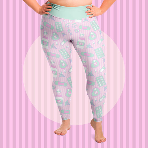 Yami Kawaii Plus Size Leggings - Pink Scary Aliens